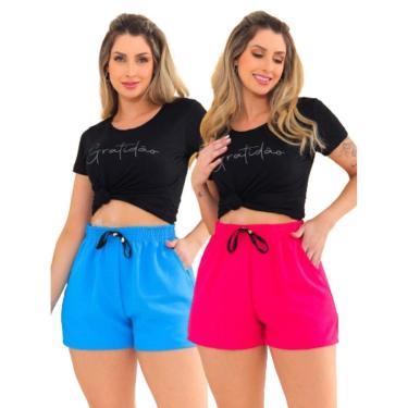 Imagem de Kit 2 Peças Shorts Feminino Saida de Praia Tecido Duna com Bolso-Feminino