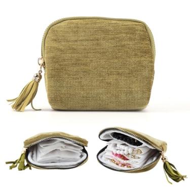 Imagem de Ceoyiler Estojo de joias de viagem pequeno, bolsa de joias de viagem de veludo macio, bolsa de joias com zíper com borla para pulseiras, pulseiras e brincos grandes, viagens e uso diário (verde)