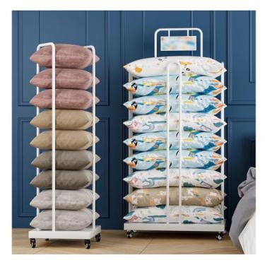 Imagem de Suporte de exibição de travesseiro de metal móvel com rodas, prateleira de torre de armazenamento de almofadas para lojas de varejo, suporte organizador de colchas - perfeito para casa e shopping (80