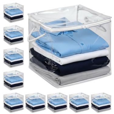 Imagem de PercyEffie 10 sacos de armazenamento transparentes com zíper, sacos de armazenamento de cubo com zíper, caixas de armazenamento transparentes de plástico bidirecional, organizador de armário de