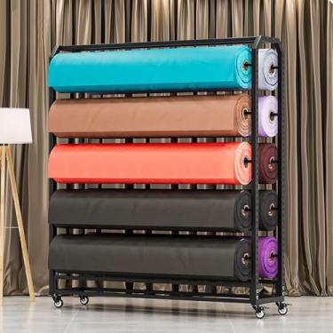 Imagem de Rack de armazenamento de rolo de tecido resistente com haste de suspensão ajustável, organizador móvel de aço para vinil, couro, película de janela de carro e papel de parede - Solução de nível