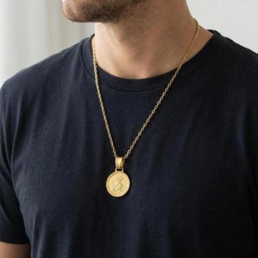 Imagem de Corrente Cadeado 2mm + Pingente são jorge - Banhado a Ouro - Tojoia18K