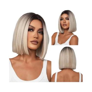 Imagem de Peruca Sintética Curta Lisa Loiro Claro Para Mulheres, Cabelo Natural,