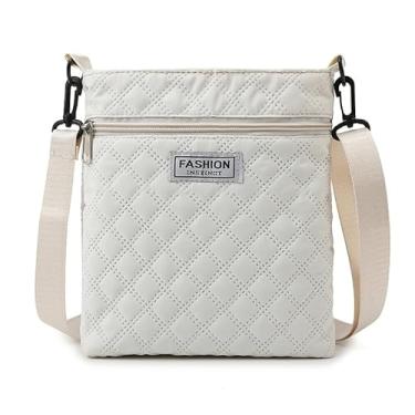 Imagem de Bolsa tiracolo feminina com alça ajustável - Bolsa compacta com fecho de zíper, bolsa de tecido Oxford para uso diário para mulheres, bolsa pequena, Branco, Casual