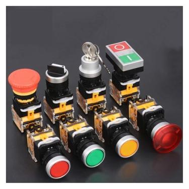 Imagem de Interruptor de botão LA38 com autorreinicialização automática, parada de emergência, interruptor giratório de avanço, interruptor de controle de botão à prova d'água cogumelo (cinza, autobloqueamento)