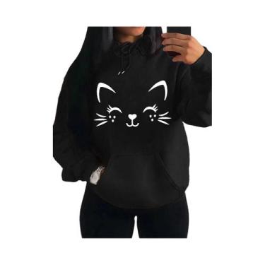 Imagem de Moletom Feminino Com Estampa De Gato Feliz Moda Casual Streetwear Hip 