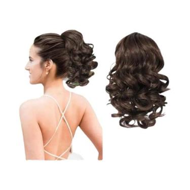 Imagem de Extensões De Rabo De Cavalo Sintético Curto E Cacheado Com Clip Para U