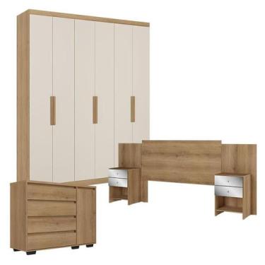 Imagem de Guarda Roupa Casal Milan 6 Portas Capuccino Off White com Cômoda com P