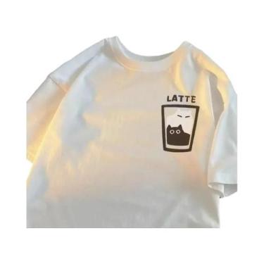 Imagem de Camiseta De Manga Curta Com Estampa De Gato Em Estilo Retrô Americano,