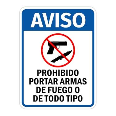 Imagem de Retrato redondo Plus Aviso Prohibido Portar Armas de Fuego O de Todo Tipo Placa de parede ou porta | Placas de área de construção espanhola - Grande