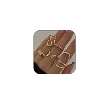 Imagem de Locrccl Anel de prata dourado grosso para mulheres, não mancha, conjunto de anéis grossos com junta empilhável de ouro, vintage, anel midi para formatura, acessórios de joias, Liga de aço, Sem pedra