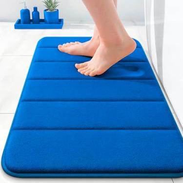 Imagem de OLANLY Tapete de banho listrado de espuma viscoelástica 61 x 40 cm, tapetes de banheiro absorventes super macios, secagem rápida, tapetes de chuveiro laváveis na máquina, tapete de banho, acessórios
