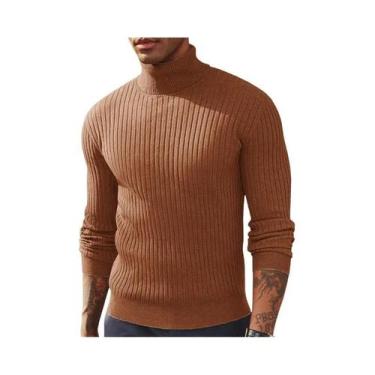 Imagem de Suéter Masculino De Gola Alta, Ajuste Slim, Manga Longa, Tricotado, Ca