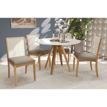 Imagem de Sala Jantar Mesa Duna Premium Madeira Maciça c/ Tampo Madeirado c/ Vidro 120x120cm e 4 Cadeiras Lara Carvalho/Off White - Boucle Bege Fendi-Kappesberg