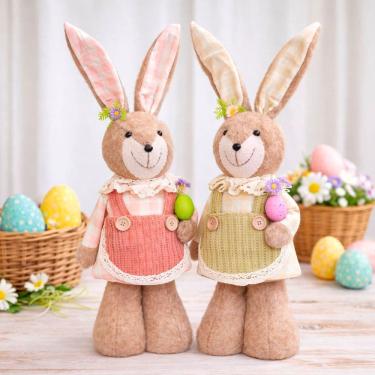 Imagem de Dupla Boneco Coelhinho Coelho Pelúcia Decoração Páscoa 50cm