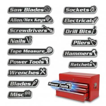 Imagem de Pacote com 15 etiquetas magnéticas para caixa de ferramentas – etiquetas reutilizáveis impressas em 3D, forte adesão magnética para caixas de ferramentas de aço, carrinhos, gavetas e armários (preto)