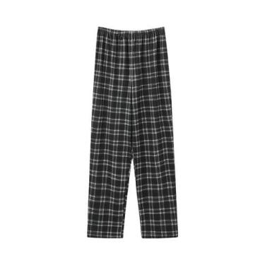 Imagem de Calças De Pijama De Algodão Para Adultos, Estilo Xadrez, Confortáveis 