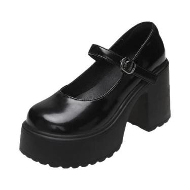 Imagem de Sapatos Femininos De Plataforma Chunky Com Salto Alto Em Couro PU Bran