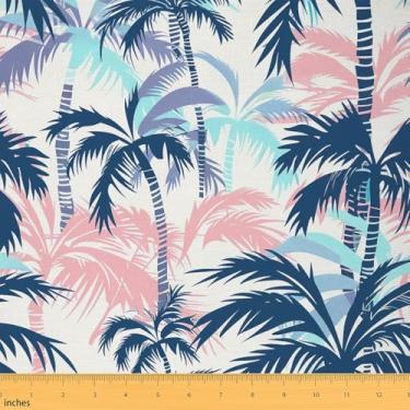 Imagem de Tecido de coqueiro por jarda, tecido de estofamento de árvores do Havaí, pano decorativo de plantas tropicais para estofamento, artesanato e suprimentos de costura branco, azul, rosa, tecido faça você