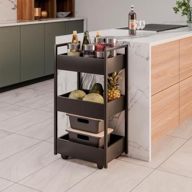 Imagem de Carrinho Fruteira Multiuso para Cozinha Salão de Beleza com Rodinhas Preto Laís