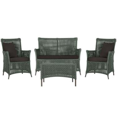 Imagem de Jogo Sofá 2 Poltronas E Mesa Igapó Marrom E9 Trama Original Verde