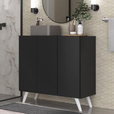 Imagem de Gabinete Banheiro 3 Portas Retrô 90Cm Multimóveis Mp5030 Preto/Branco