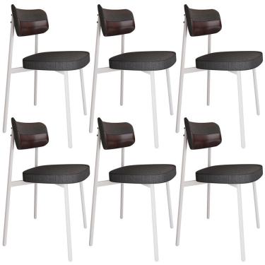 Imagem de Kit 06 Cadeiras Estofada Para Sala De Jantar Astrid Branco C01 Linho Preto Courino Café - Lyam Decor