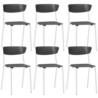 Imagem de Kit 06 Cadeiras Empilhável Fixa Atom F02 Base Aço Branco Preto - Lyam Decor