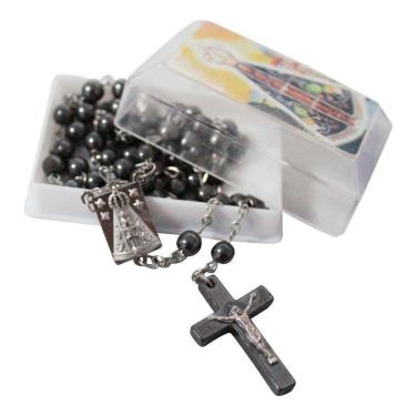 Imagem de Terço Católico Nossa Senhora Aparecida Com Contas Em Pedra Hematita