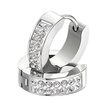 Imagem de Brincos De Argola Unissex Em Aço Inoxidável Com Zircônia Cúbica Estilo