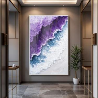 Imagem de Quadro com Moldura e Acrilico Cristal Vidro Ondas Roxa para Sala, Quar