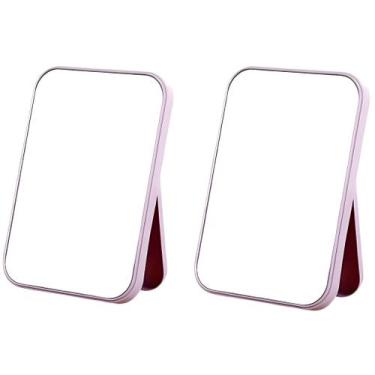 Imagem de Kit 2 Espelho De Maquiagem Dobrável De Mesa Retangular Cores Cor:Roxo 