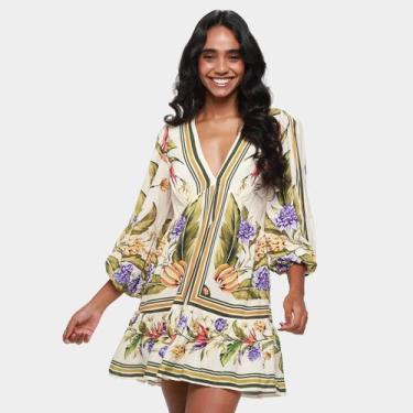 Imagem de Vestido Curto Farm Lenço Tropical, Bege, M