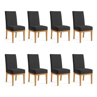 Imagem de Kit 8 Cadeiras De Jantar Brisa Suede Preto Base De Madeira - Pallazio