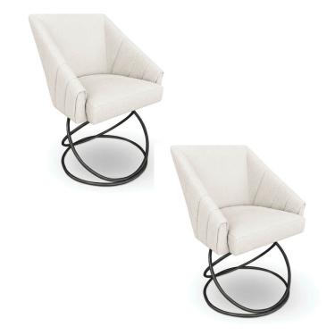 Imagem de Kit 2 Poltronas Luxo Alana Bouclê Bege Base Luxo Preto - Pallazio