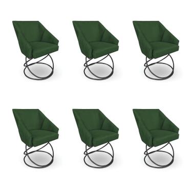 Imagem de Kit 6 Poltronas Luxo Alana Suede Base Luxo Preto - Pallazio Cor Verde