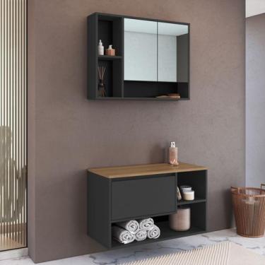 Imagem de Conjunto para Banheiro 80cm com Gabinete Suspenso e Espelheira Barcelo