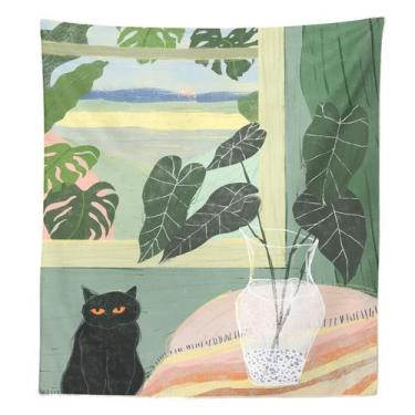 Imagem de Tapeçaria, planta de primavera, flor, desenho animado, gato, 150x100cm