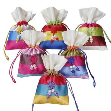 Imagem de Conjunto de sacolas de presente com cordão listrado em estilo coreano,