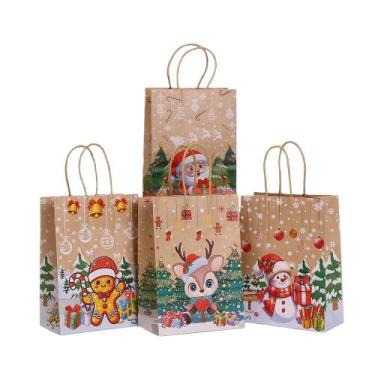 Imagem de Saco de presente Kraft Paper Santa Cartoon 21x15x8cm, pacote com 10 - 
