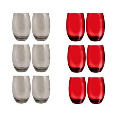 Imagem de Conjunto Copos de Vidro 450ml 6 Vermelho / 6 Cinza California - PRATIC