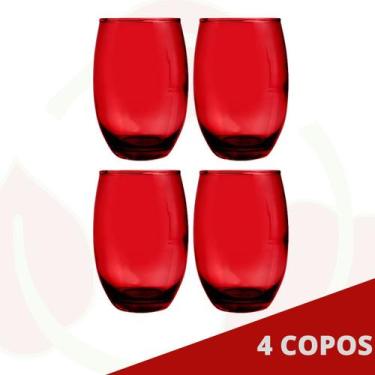 Imagem de Conjunto c/ 4 Copos Vidro California 450ml Grande Vermelho - PRATICASA