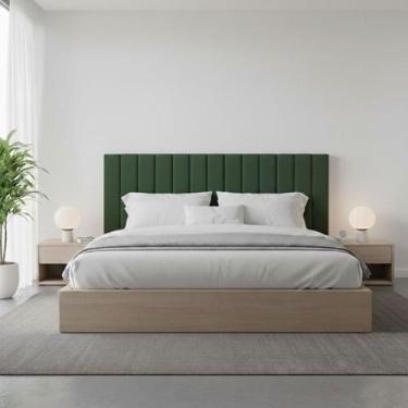 Imagem de Cabeceira Cama Casal Queen Estofada Gomos 170cm x 121cm Linho Veludo -