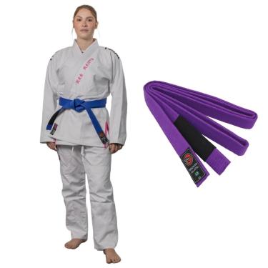 Imagem de Kimono Jiu Jitsu Naja Hanzo Branco e Rosa Trançado E Reforçado 450g com Faixa BJJ Adulto-Unissex