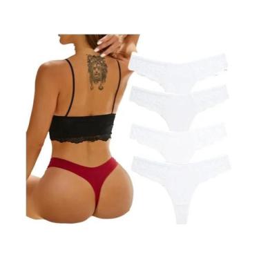 Imagem de Calcinhas G-string De Algodão Com Renda Para Mulheres 4PCS Lingerie Se