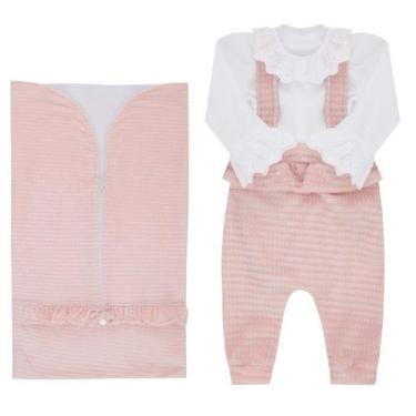 Imagem de Saída Maternidade Plush Luxo Bebê Menina 3 Pçs Paraiso 17747, Rosa pês