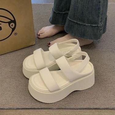 Imagem de Sandálias Femininas De Couro Chunky Com Salto Wedge De 8CM, Casuais De