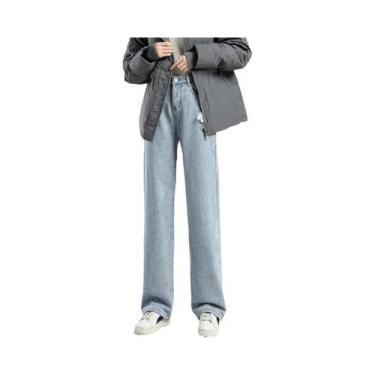 Imagem de Calças Jeans Femininas De Inverno Com Forro De Pelúcia Térmico, Cintur