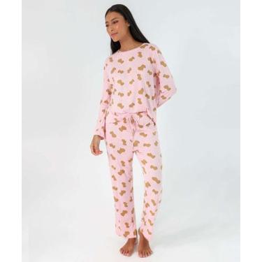 Imagem de Pijama Feminino Estampa Capivara Marisa Rosa-50331, Rosa, M