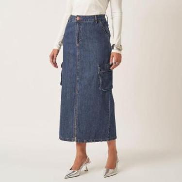 Imagem de Saia Jeans Longa Fenda E Bolso Fole-Feminino